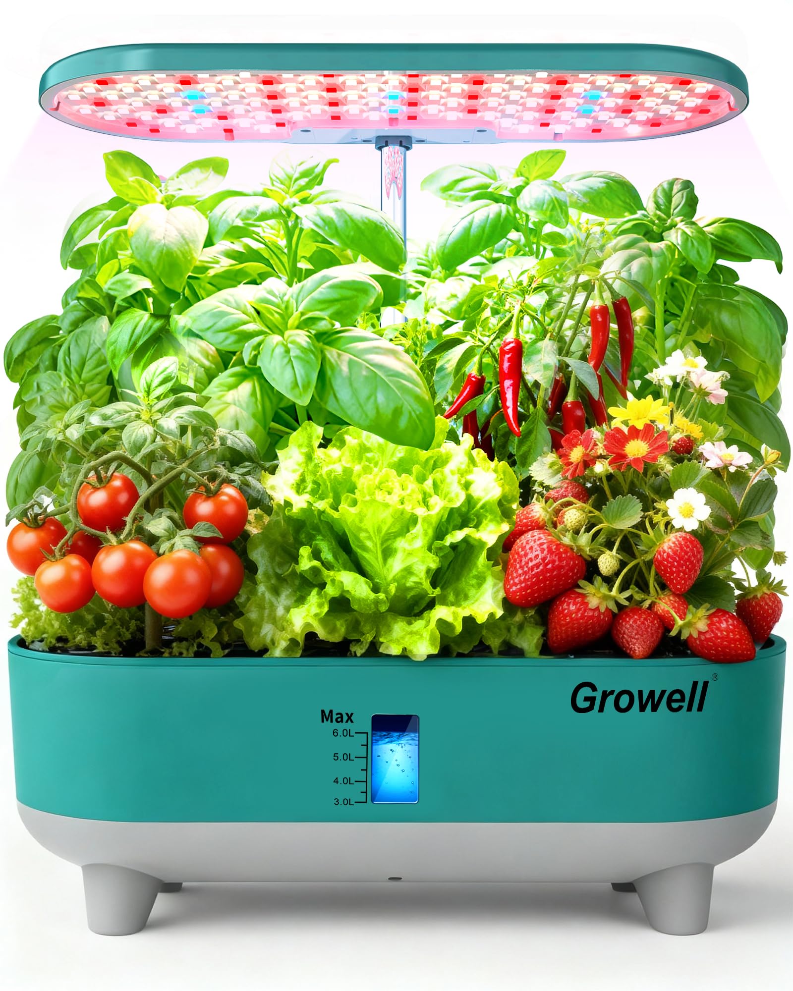 Growell 16 Pods Hydroponics Growing System Kit with 3 Light Modes & 2 Timer | Smart Water Circulation, LED Grow Light, 8L Large Water Tank, Coutertop, Indoor Herb Garden, Perfect Gardening Gifts, Black