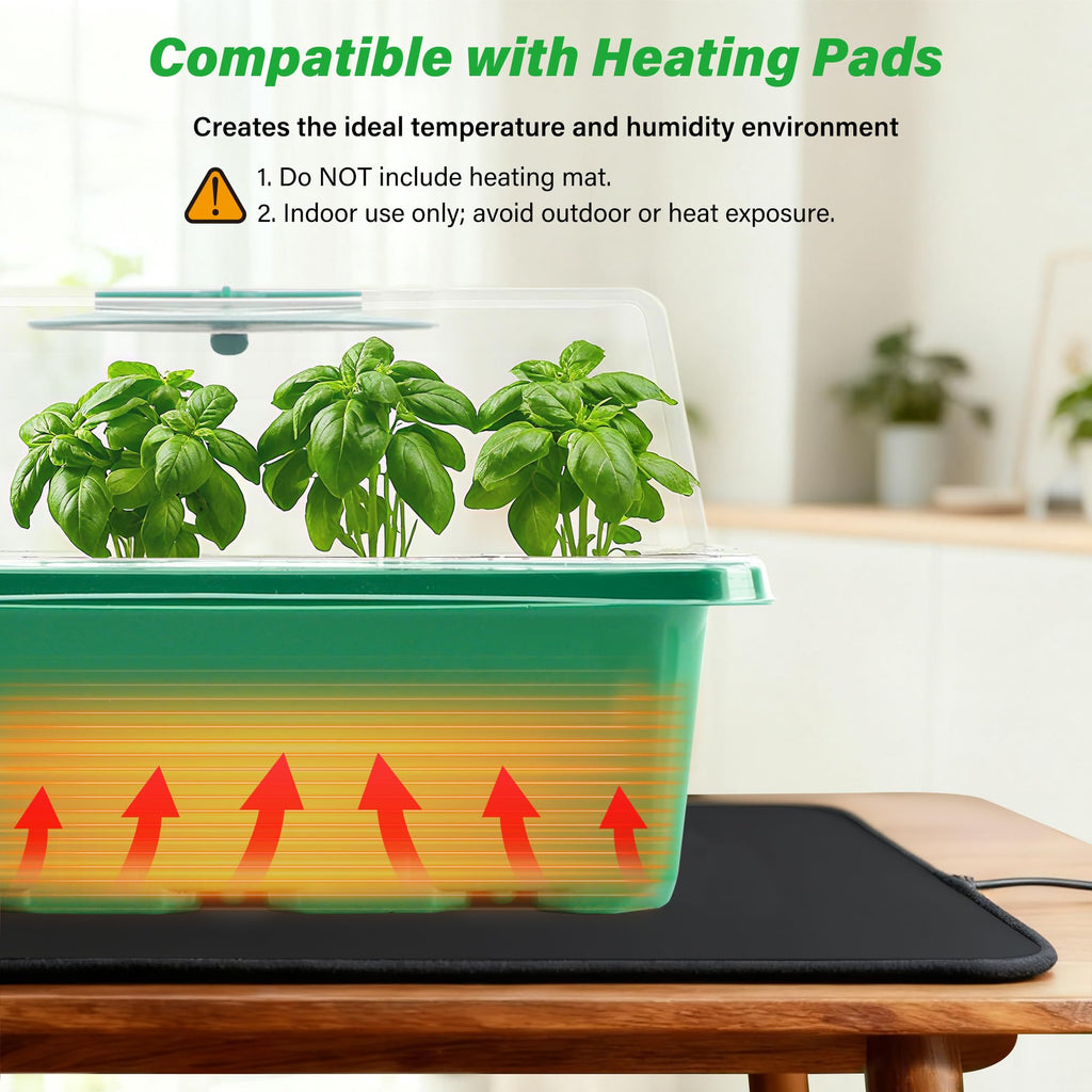 10-Pack Seed Starter Trays, Tall Dome, Base, 12-Cell Tray, Clear | 10 Seedling Kits with Tall Domes for Large Seed Starting. Adjustable Vents, Clear Trays & Heat Mat Compatibility, Indoor Use