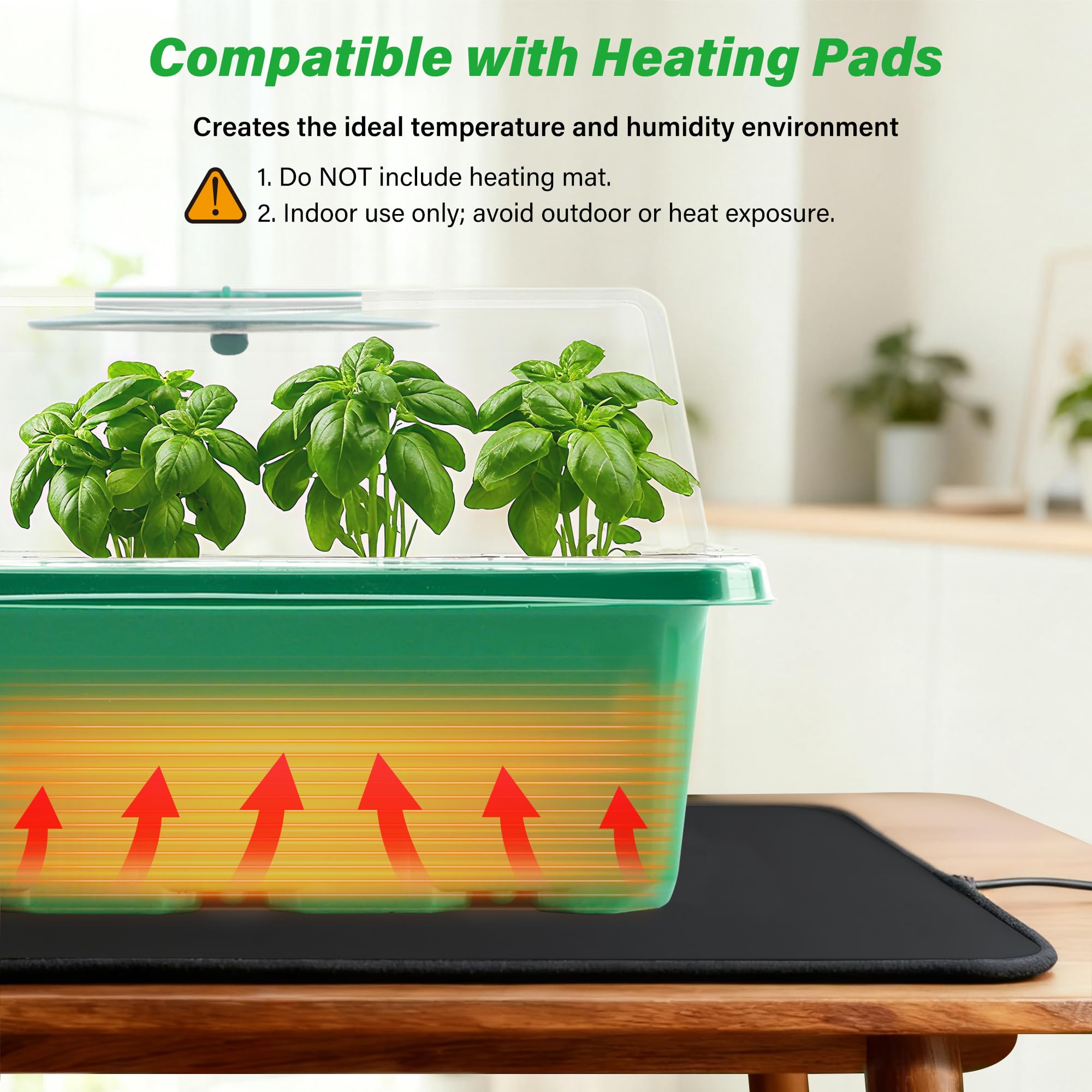 10-Pack Seed Starter Trays, Tall Dome, Base, 12-Cell Tray, Clear | 10 Seedling Kits with Tall Domes for Large Seed Starting. Adjustable Vents, Clear Trays & Heat Mat Compatibility, Indoor Use