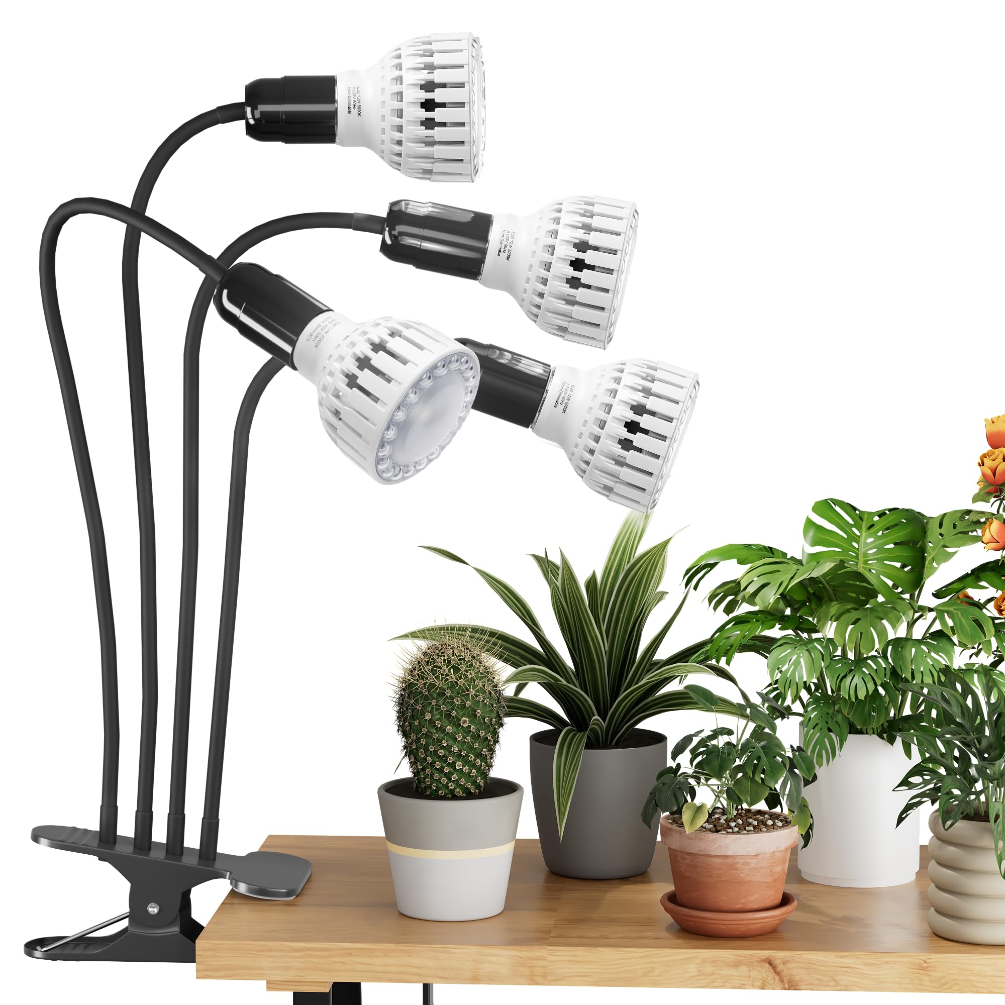 Grow Light,24W (160Watts Equiv) 5000K White Full Spectrum LED Growing Lamp Clip on Desk for Indoor Plants,Bulbs Replaceable & Non-dimmable (Black, 80Watts)