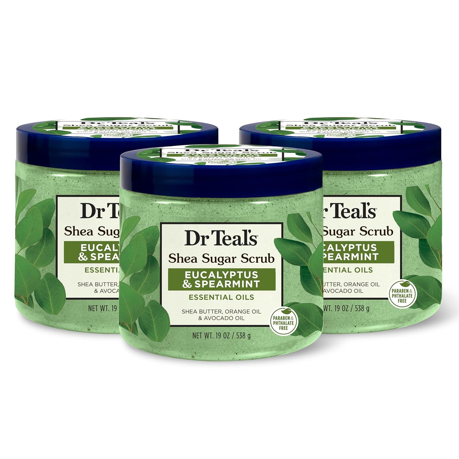 Dr Teal's Shea Sugar Body Scrub, Cannabis Sativa Hemp Seed Oil with Essential Oils, 19 oz (Pack of 3)