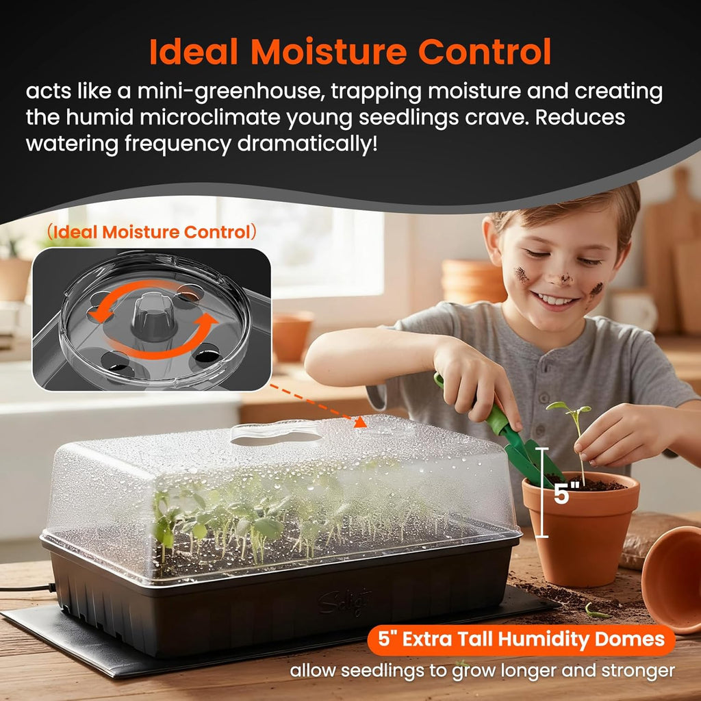 SOLIGT 3 Set 60-Cell Seed Starter Kit with Domes, Cell Trays and Heat Mats | Cloning, Propagation and Germination Station