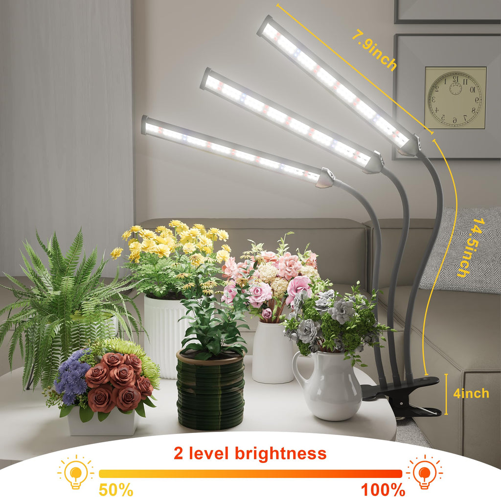 Grow Light,24W (160Watts Equiv) 5000K White Full Spectrum LED Growing Lamp Clip on Desk for Indoor Plants,Bulbs Replaceable & Non-dimmable (Black, 80Watts)