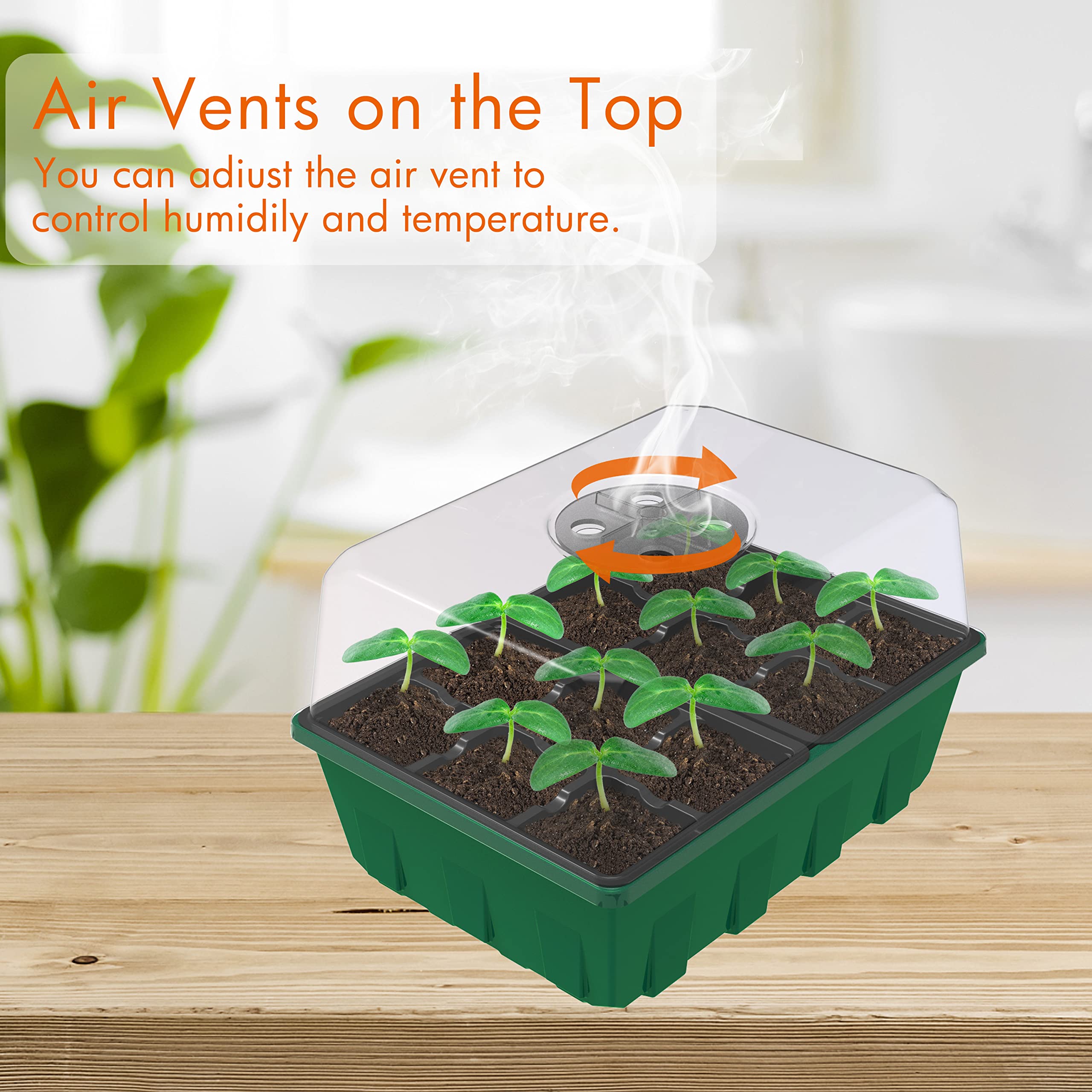 Gardzen 5-Set Seed Starter Tray Kits, Durable Plant Germination Trays with Humidity Vented Domes and Bases, Ideal for Seed Starting, Indoor Gardening, and Greenhouse (Total 200 Cells) | Durable Plant Germination Kit with Humidity Control Domes for Indoor
