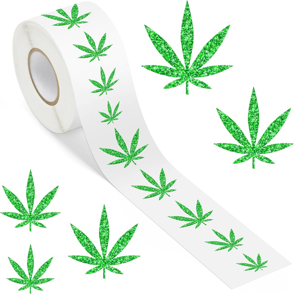 Weed Marijuana Stickers for Adult - 1 Roll 1000pcs Green Weed Decal Decorations, Cute Leaf Vinyl Sticker Label for Laptop Water Bottle Car Luggage Skateboard Party Decor Gift (Green)