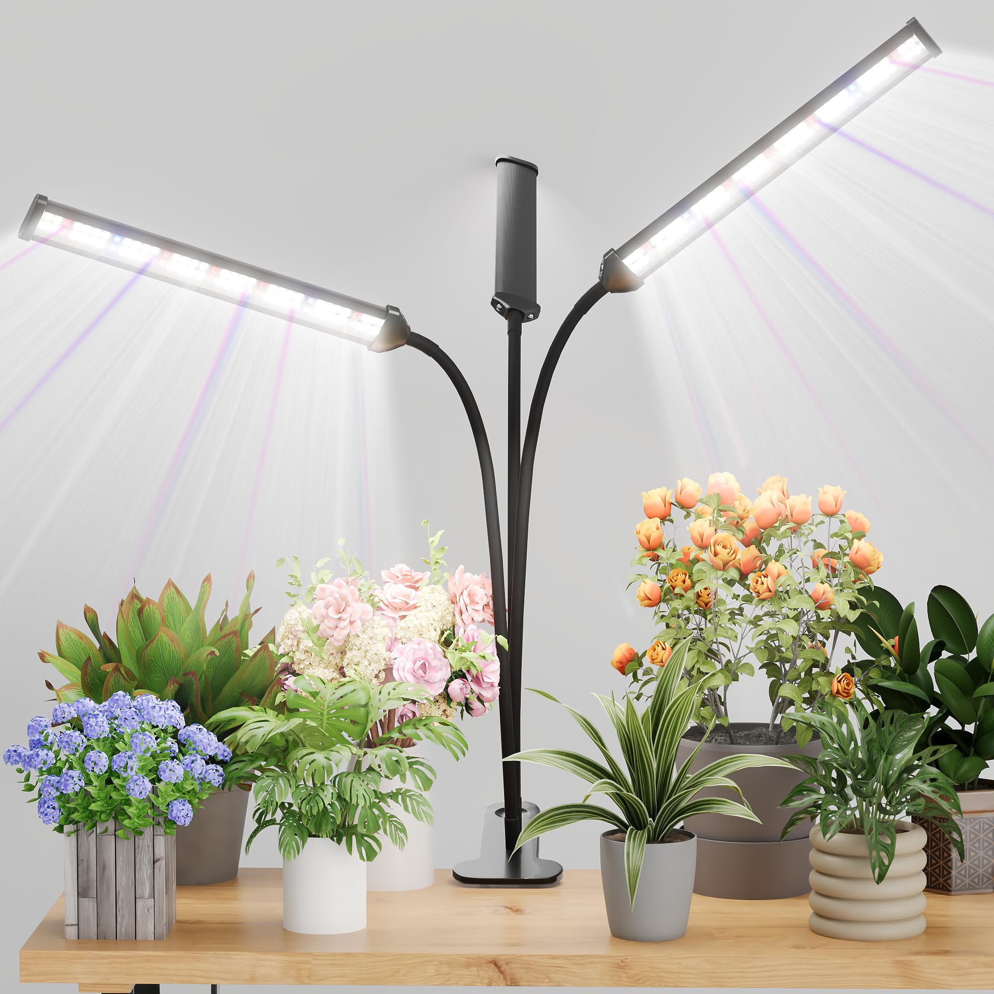 Grow Light,24W (160Watts Equiv) 5000K White Full Spectrum LED Growing Lamp Clip on Desk for Indoor Plants,Bulbs Replaceable & Non-dimmable (Black, 80Watts)