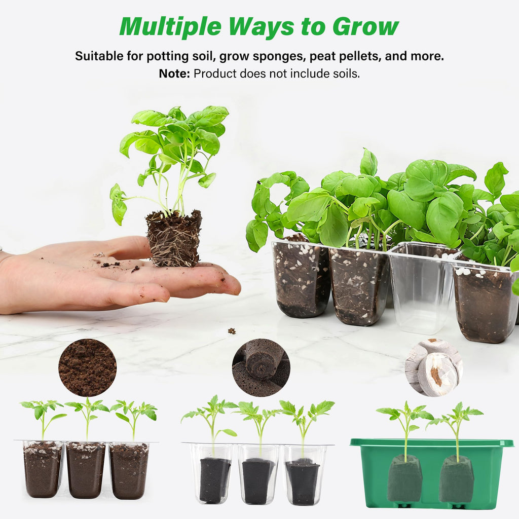 10-Pack Seed Starter Trays, Tall Dome, Base, 12-Cell Tray, Clear | 10 Seedling Kits with Tall Domes for Large Seed Starting. Adjustable Vents, Clear Trays & Heat Mat Compatibility, Indoor Use