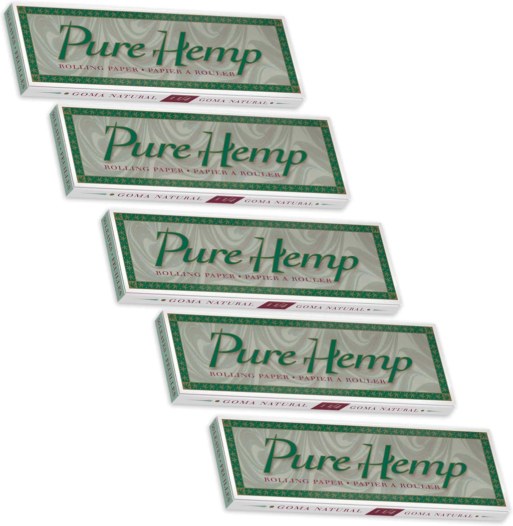 Pure Hemp Classic Medium / 1/4" / 78mm Size Rolling Paper - Pack of 5 Booklets (50 Leaves Per Book!)