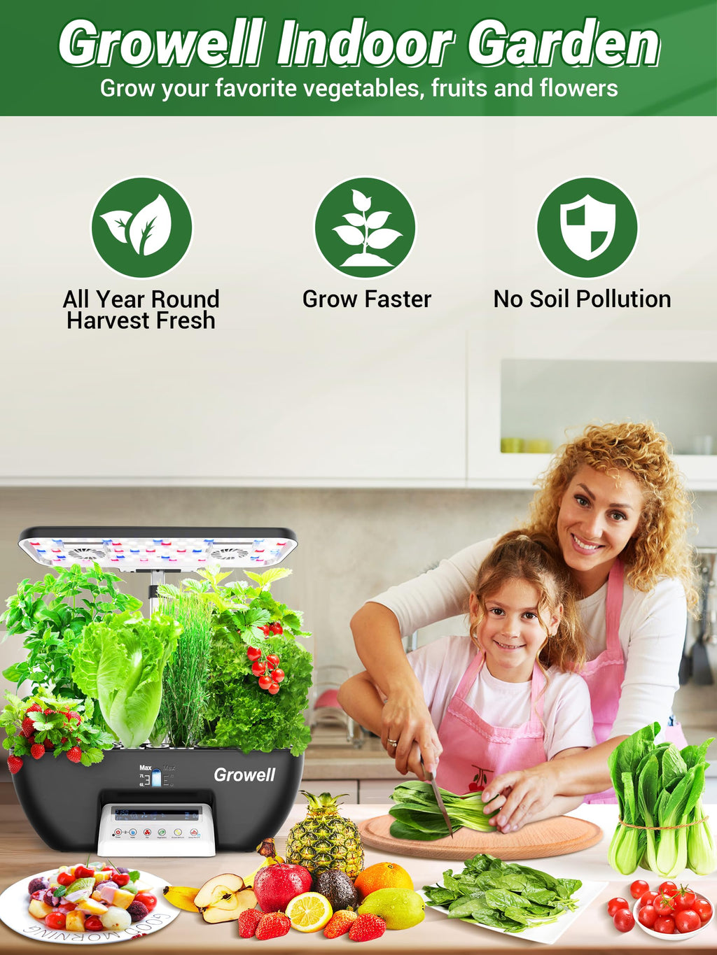 Growell Hydroponics Growing System Kit, 17 Pods Herb Garden with 102 28W Full-Spectrum Grow Lights & 2 Fans, Indoor Garden with Water Pump, 10L Water Tank, Auto Timer, Height Adjustable (Black & Grey)