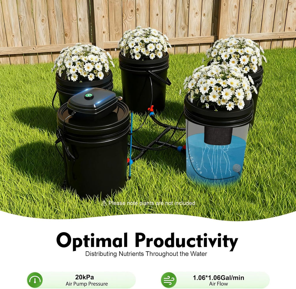Hydroponics Growing System,4 Bucket DWC Hydroponic Kit with 12W Air Pump & 5.28Gal Capacity,Complete Indoor Gardening System for Vegetables,Herbs, Home Garden,Weed Growing Kit