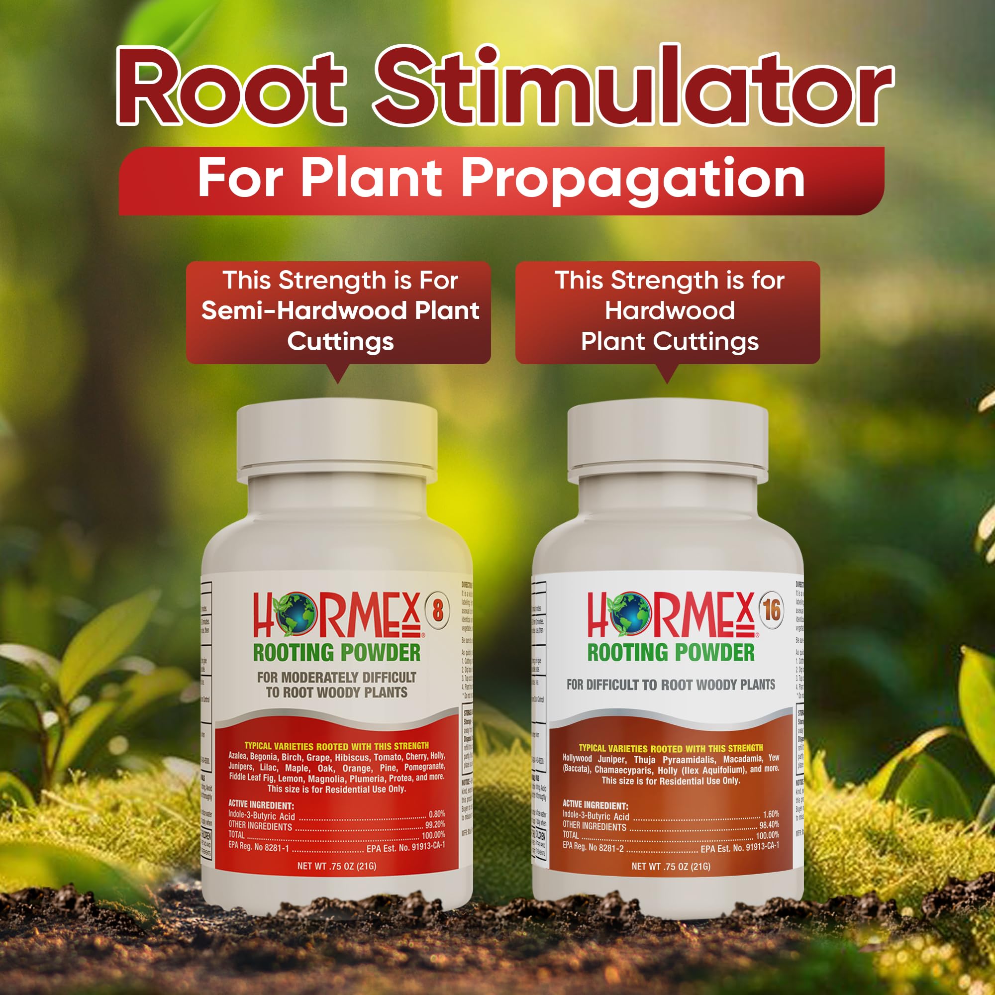 Hormex Rooting Hormone for Cuttings #16 - Max-Strength Powder (1.60% IBA) | Maximum Strength Rooting Hormone, Root Stimulator for Plants, Rooting Powder Compound for Difficult Hardwood Plants & Trees