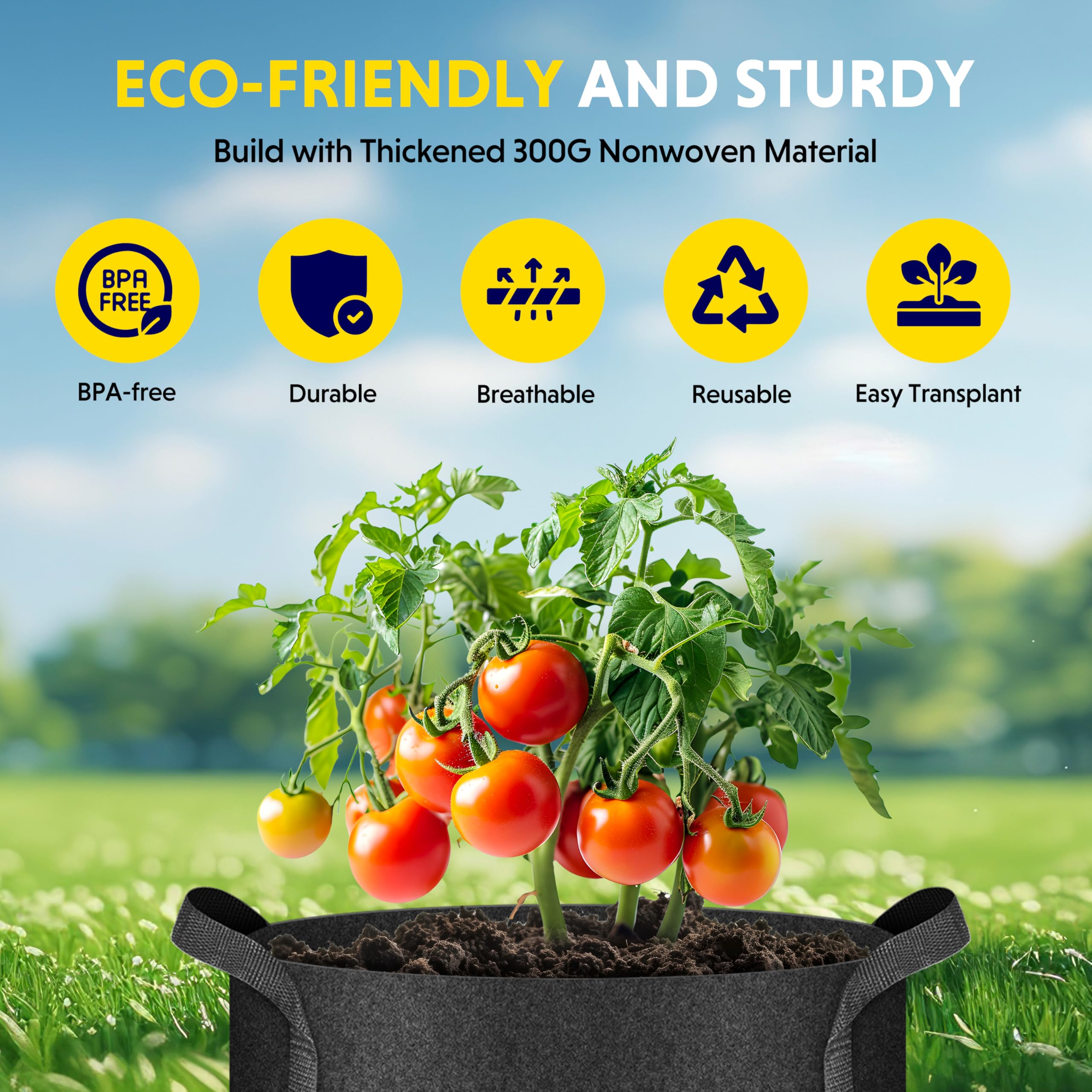 iPower 24-Pack 3 Gallon Grow Bags Heavy Duty Thickened Aeration Nonwoven Fabric Pots with Nylon Handles and 24 Labels for Planting Vegetables, Fruits, Flowers, Black