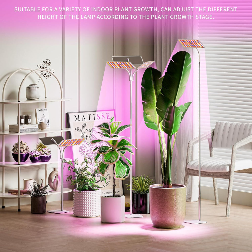 KINGPLUS Grow Lights with Stand, Full Spectrum Growing Light for Indoor Plants, 120 LEDs, 4 Dimmable Levels, Timer 4/8/12h, 12-60inches Height Adjustable,18w, Ideal for Desk Small Plants | 120 LEDs Full Spectrum Plants Growing Light, 12-60" Height Adjusta