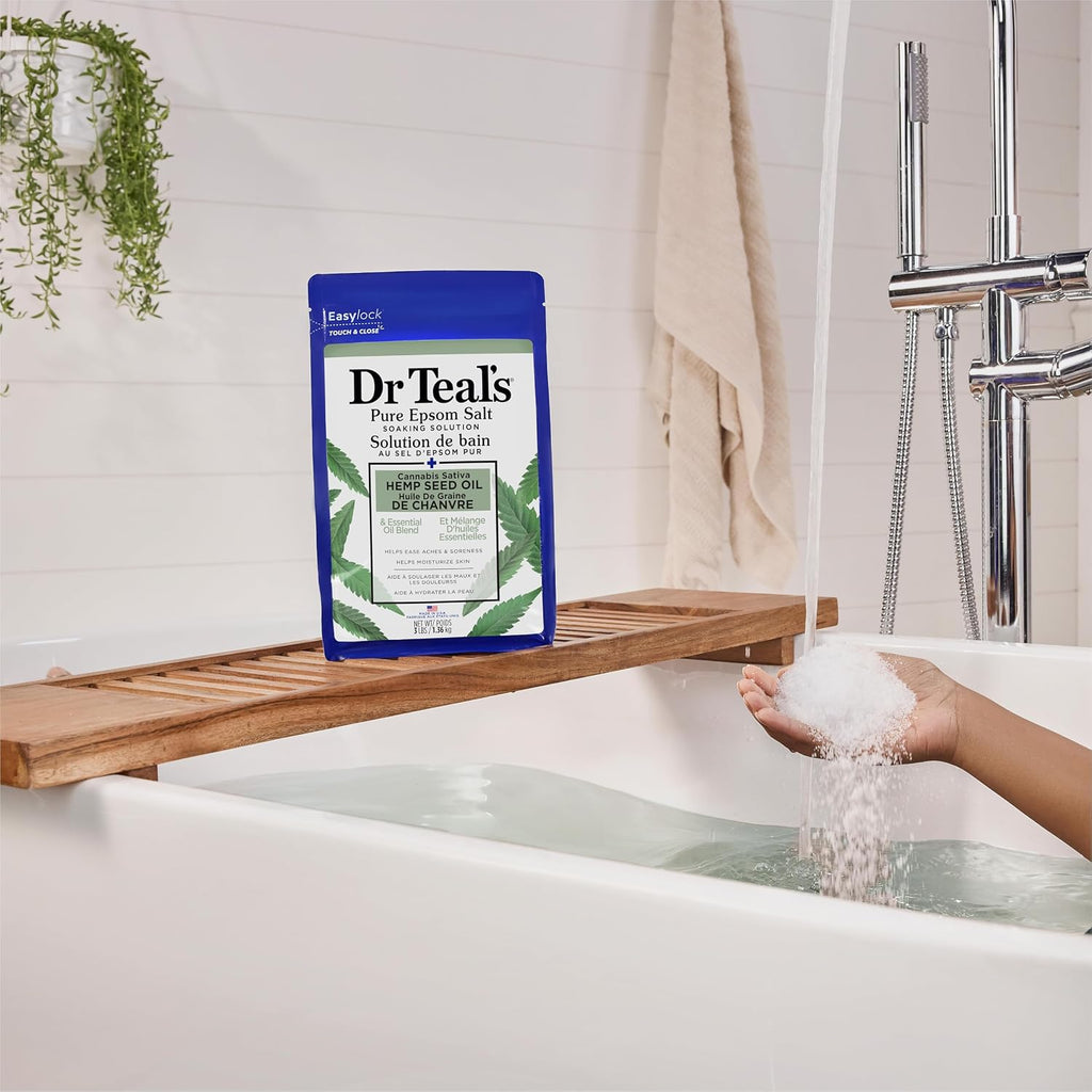 Dr Teal's Pure Epsom Magnesium Salt Soak, Cannabis Sativa Hemp Seed Oil, 3 lb