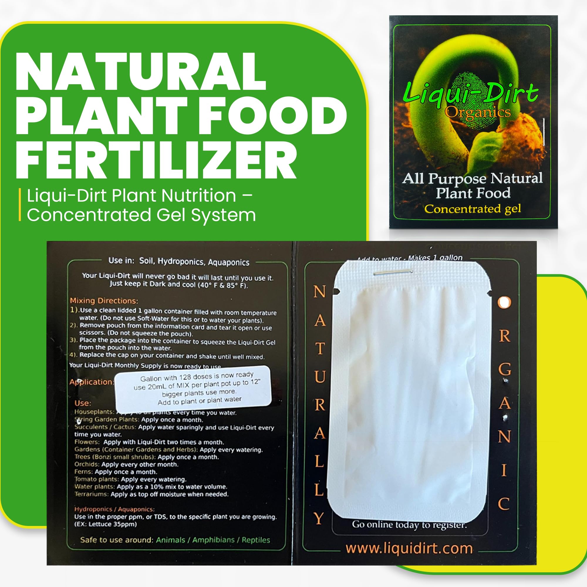 LiquiDirt Organic All-Purpose Plant Food - 100% Bio-Digested Liquid Fertilizer for Indoor Houseplants, Succulents, Herbs & Garden - Won't Burn Roots - Makes 250+ Gallons