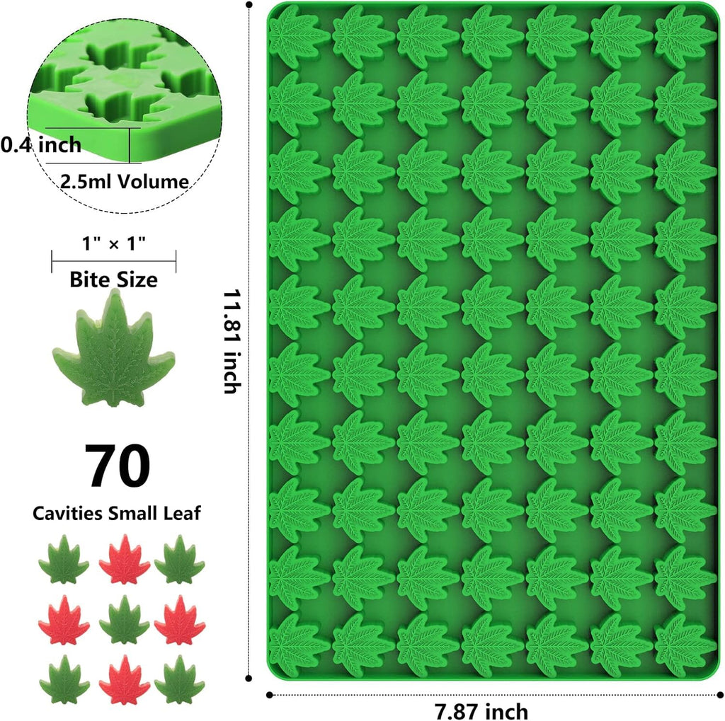 Marijuana Cannabis Hemp Leaf Silicone Molds with 70 Cavities Shaped for Pot Chocolate Candy Gummy, Flower