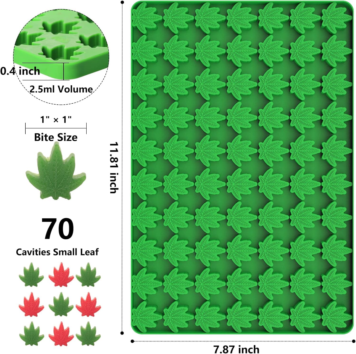 Marijuana Cannabis Hemp Leaf Silicone Molds with 70 Cavities Shaped for Pot Chocolate Candy Gummy, Flower