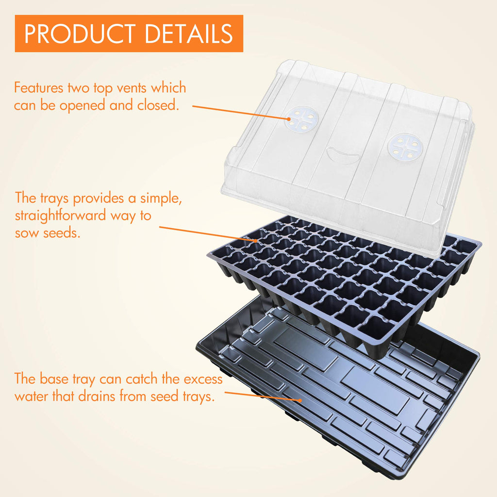 Gardzen 5-Set Seed Starter Tray Kits, Durable Plant Germination Trays with Humidity Vented Domes and Bases, Ideal for Seed Starting, Indoor Gardening, and Greenhouse (Total 200 Cells) | Durable Plant Germination Kit with Humidity Control Domes for Indoor