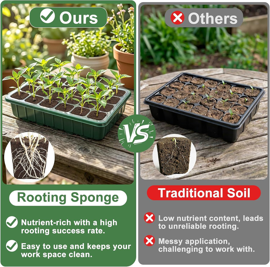 Grow Sponges with Tray, 24 Pack Seed Starter Pods & Starter Plugs for Cuttings, Hydroponic Grow Sponges for Seed Starting, Plant Plugs for Herbs Vegetables Flowers, Easy Transplant Rooter Pods