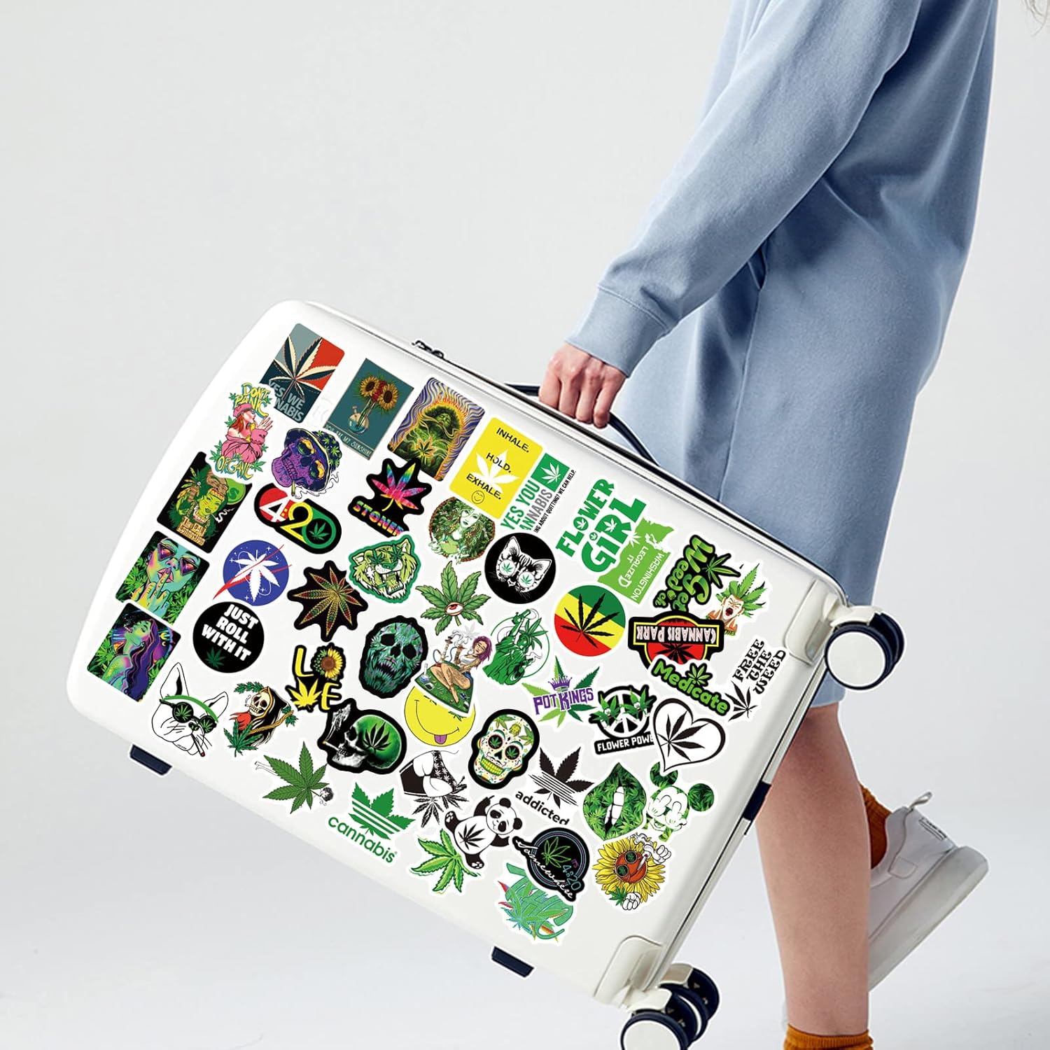 Weed Stickers for Adults, 50PCS Plant Vinyl Waterproof Marijuana Sticker Decals for Skateboard Water Bottles Bikes Luggage Etc.