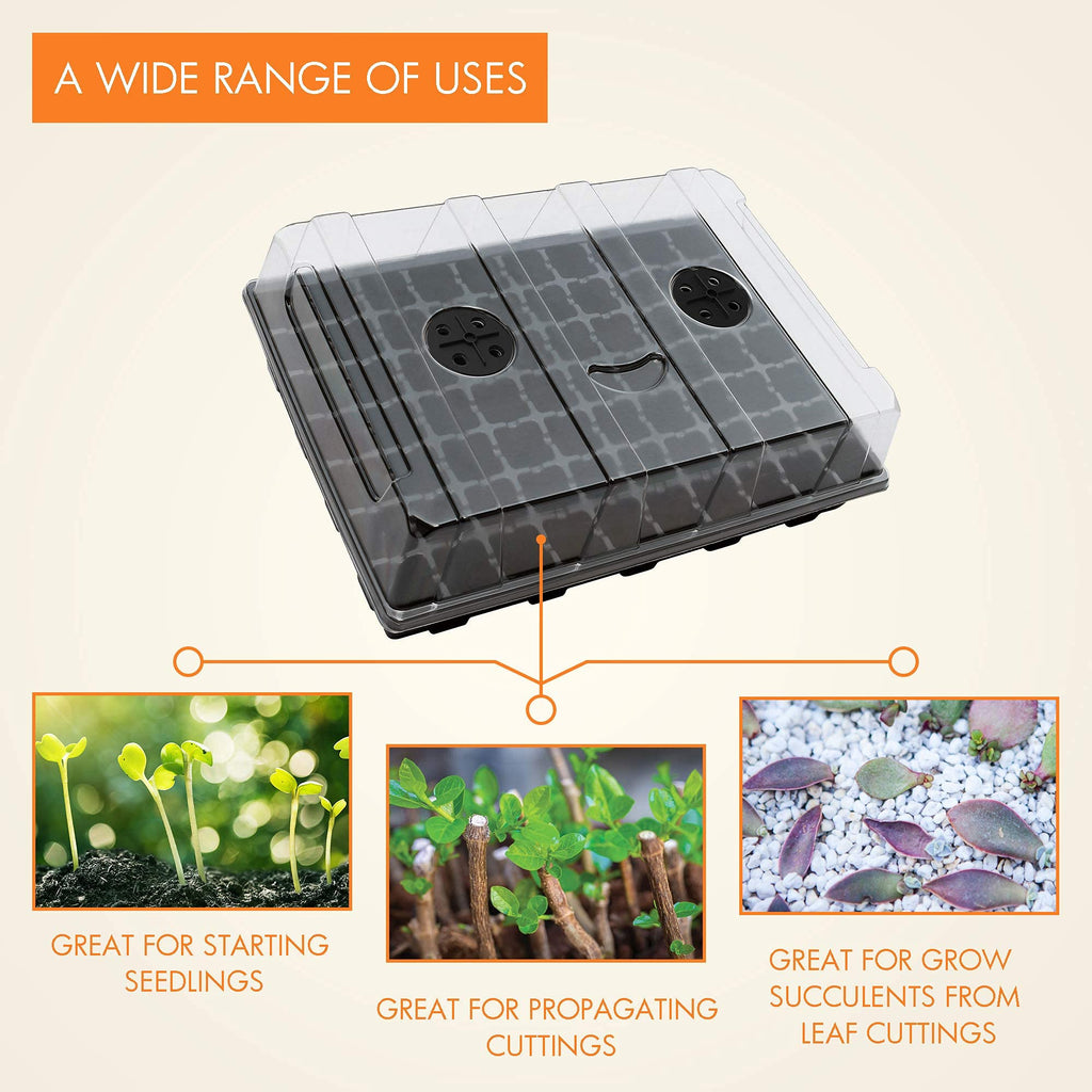 Gardzen 5-Set Seed Starter Tray Kits, Durable Plant Germination Trays with Humidity Vented Domes and Bases, Ideal for Seed Starting, Indoor Gardening, and Greenhouse (Total 200 Cells) | Durable Plant Germination Kit with Humidity Control Domes for Indoor