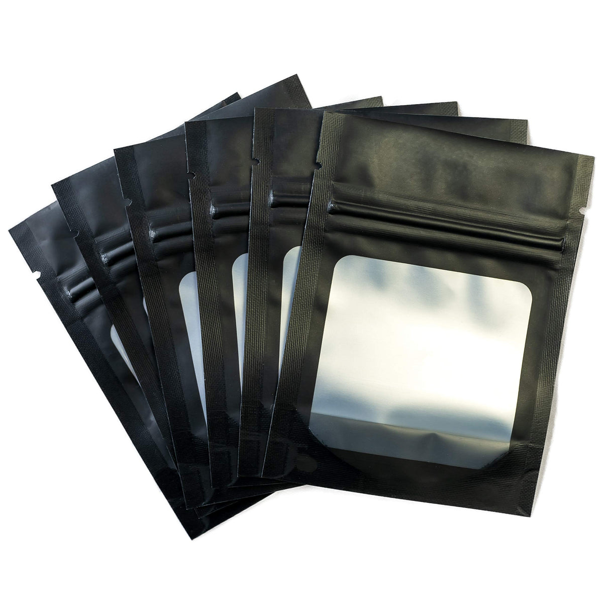 HANSER | Smell Proof Odorless Mylar Resealable Foil Pouch Bags with clear Window | Stand up bottom | Airtight | matte black | 100 Pieces | 4x6 inches