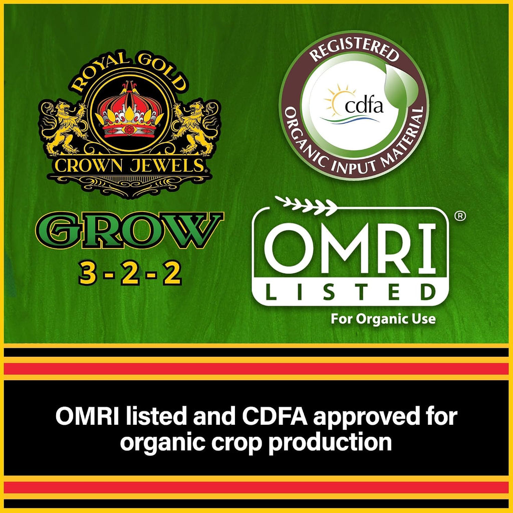 Royal Gold Crown Jewels Organic Grow 3-2-2 Dry Soluble Fertilizer, 5 lbs - Best for Improving Soil Before Planting, Encouraging Vigorous Growth and Plant Feeding