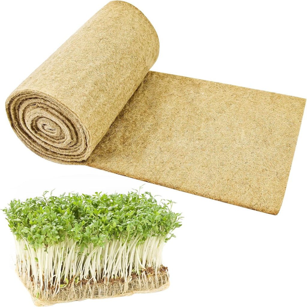 1Roll 10" X 236" Microgreen Growing Mat Hemp Fiber Grow Mats Microgreens Growing Kit Jute Hydroponic Pads Indoor Organic Production for Microgreen Starter Tray Wheatgrass Sprouts