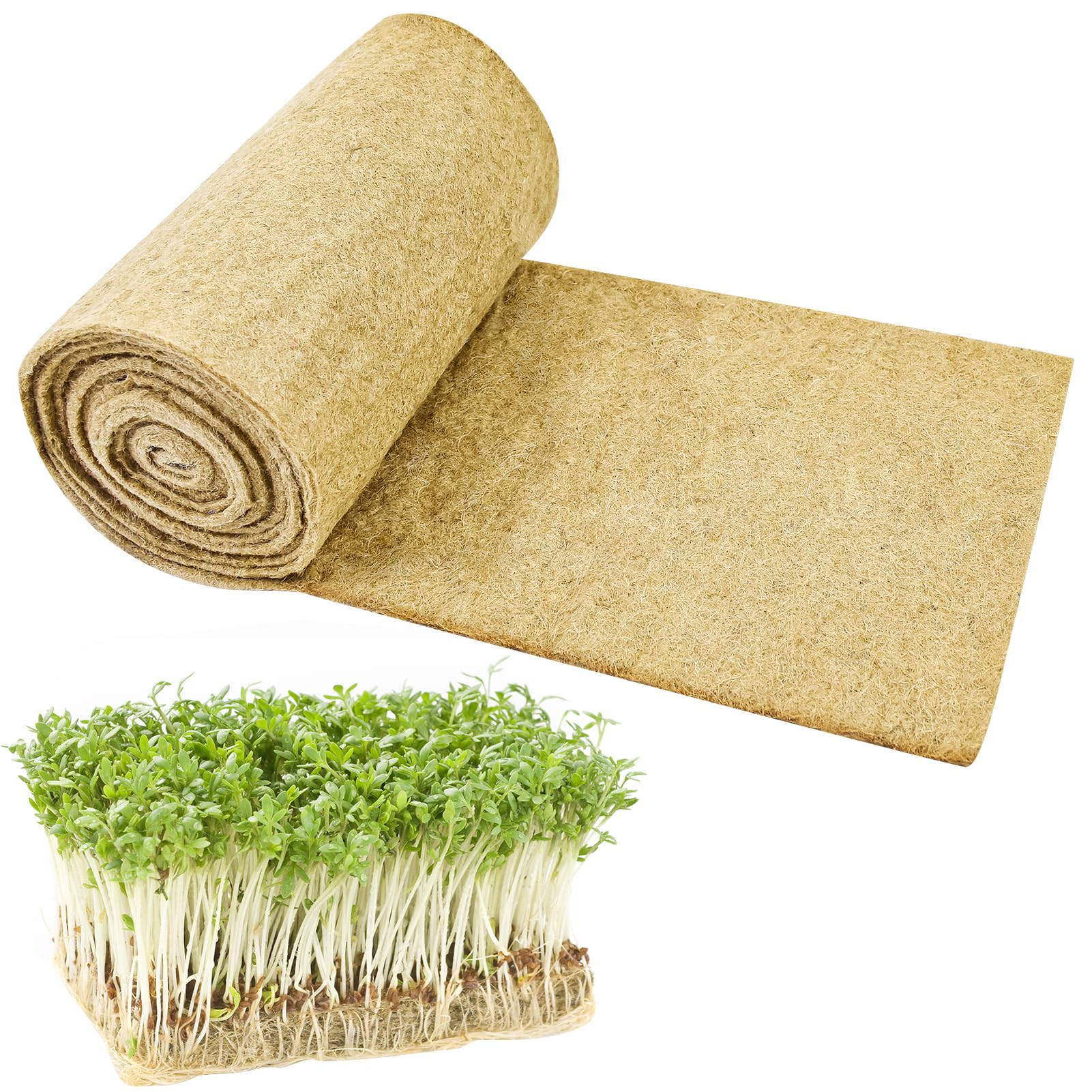 1Roll 10" X 236" Microgreen Growing Mat Hemp Fiber Grow Mats Microgreens Growing Kit Jute Hydroponic Pads Indoor Organic Production for Microgreen Starter Tray Wheatgrass Sprouts