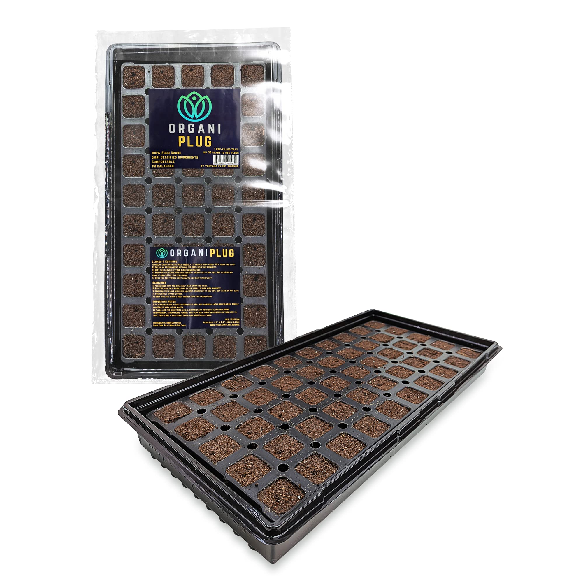 VPS OrganiPlug Hydroponic Seed Starter Plugs, 100 Pack, Rapid Root Planting Pods for Seedling, Clone, Cutting, Promotes Plant, Flower, Vegetable Growth w/Organic Soil Ingredients, Fits Standard Tray