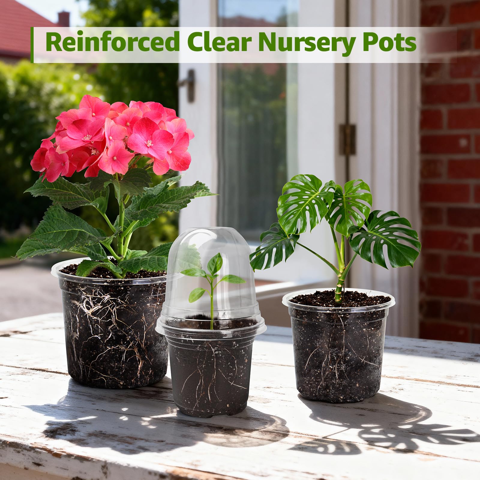 MIXC Plant Nursery Pots with Humidity Dome 4" Soft Transparent Plastic Gardening Pot Planting Containers Cups Planter Small Starter Seed Starting Trays for Seedling with 10pcs Plant Labels，30 Sets