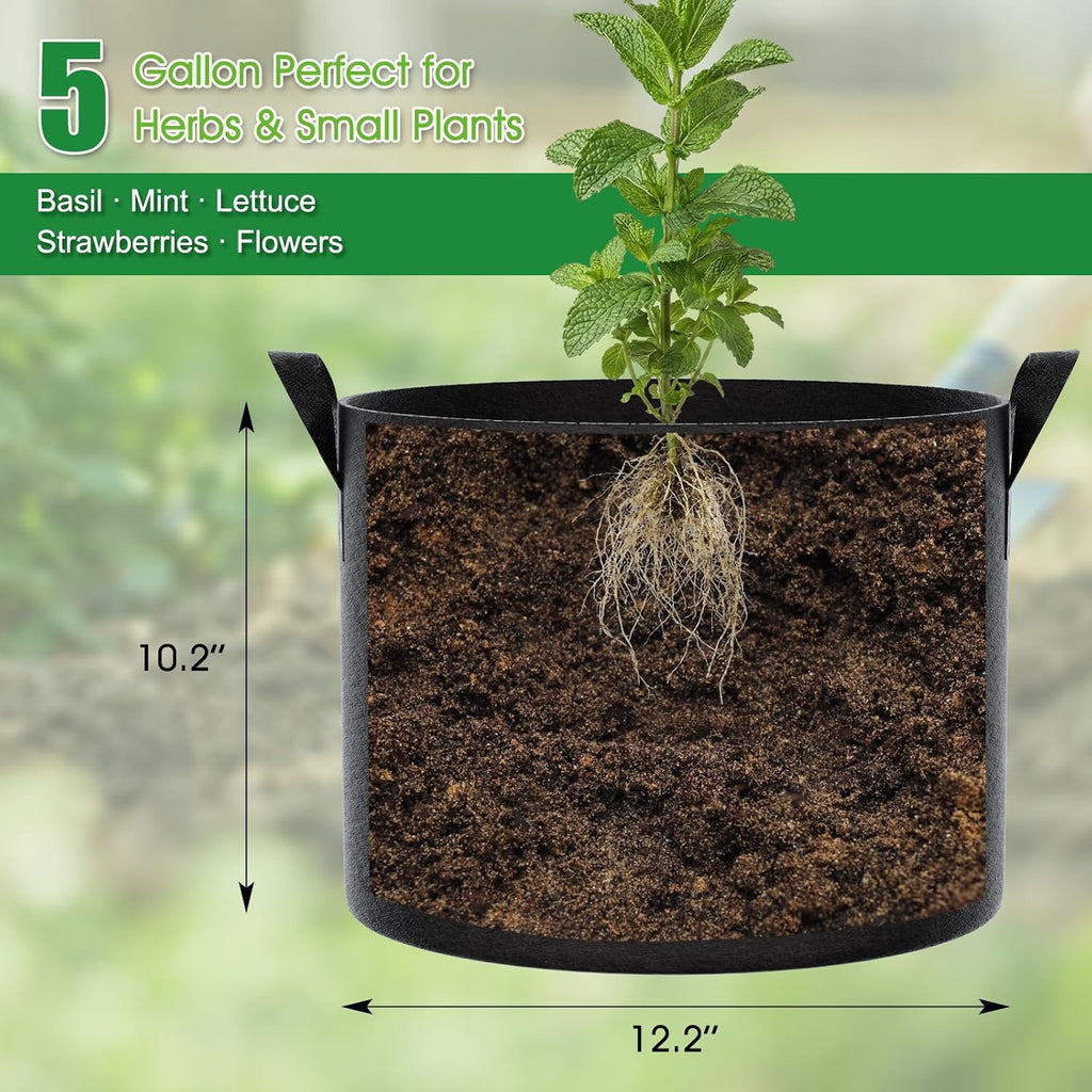 5 Gallon Grow Bags 8 Pack – 300G Thickened Fabric Plant Pots with Reinforced Handles, Breathable Drainage Planters for Vegetables, Flowers & Herbs Indoor Outdoor