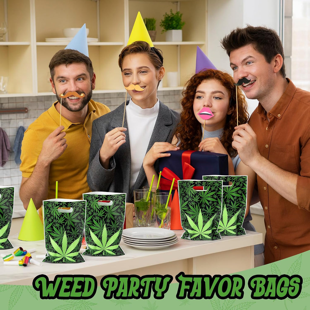 Selorin 50Pcs Weed Party Favor Bags Green Pot Leaves Smoking Marijuana Plastic Goodie Treat Bags with Handles Happy 420 Cannabis Have a Dope Candy Gift Bag Birthday Party Supplies for Adult Stoner