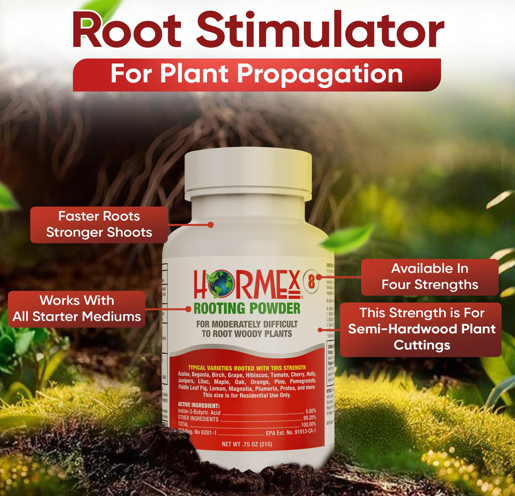 Hormex Rooting Hormone for Cuttings #16 - Max-Strength Powder (1.60% IBA) | Maximum Strength Rooting Hormone, Root Stimulator for Plants, Rooting Powder Compound for Difficult Hardwood Plants & Trees