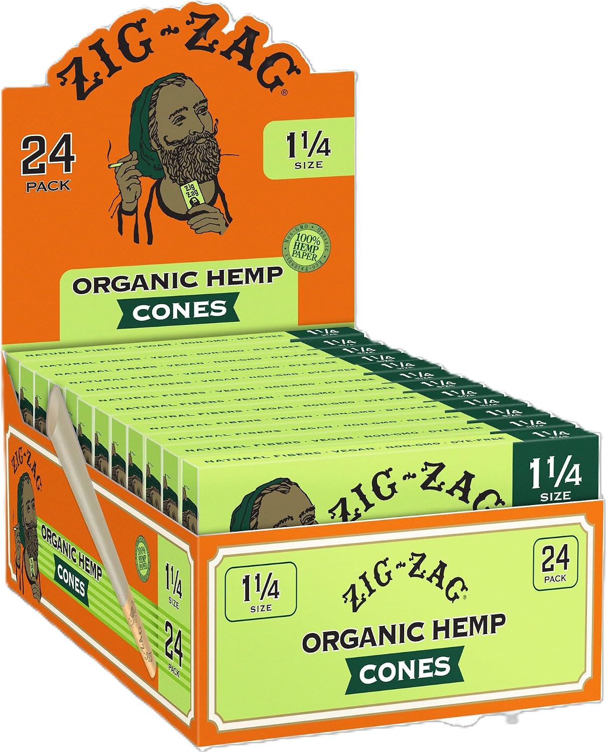 Zig-Zag Pre Rolled Cones Organic Hemp 1 1/4-24 Pack | Non GMO, Vegan, Dye Free, Natural Fibers