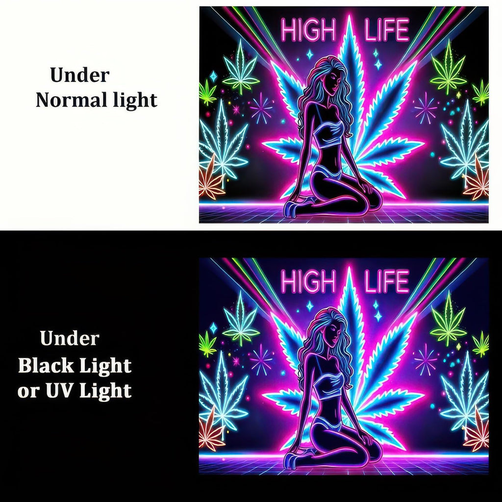 BlissYard Blacklight Tapestry Cannabis Leaf Bedroom Decor 78 x 59 Inch | Cannabis Leaf UV Wall Hanging Smoking Neon Backdrop for Bedroom Party Dorm Style