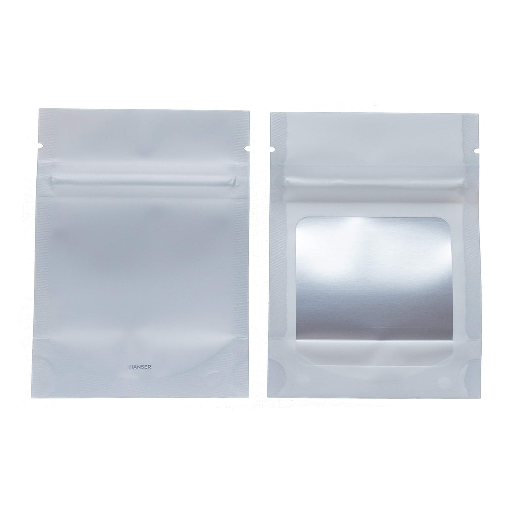 HANSER | Smell Proof Odorless Mylar Resealable Foil Pouch Bags with clear Window | Stand up bottom | Airtight | matte black | 100 Pieces | 4x6 inches