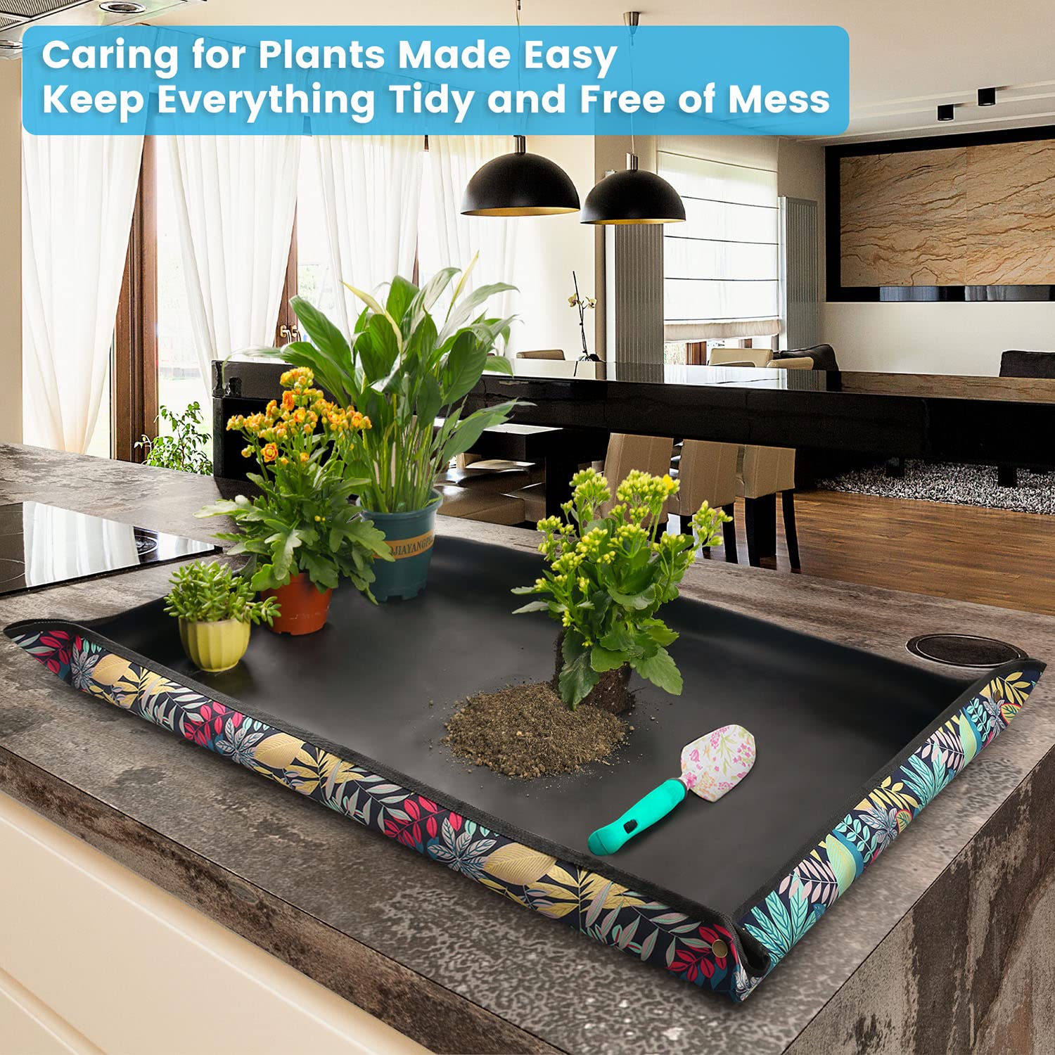 Repotting Mat for Indoor Plant Transplanting Control Mess, 26.8"X26.8" Waterproof Succulent Potting Mat Square Planting Tray Soil Change Mat Gardening Gifts for Plant Lovers