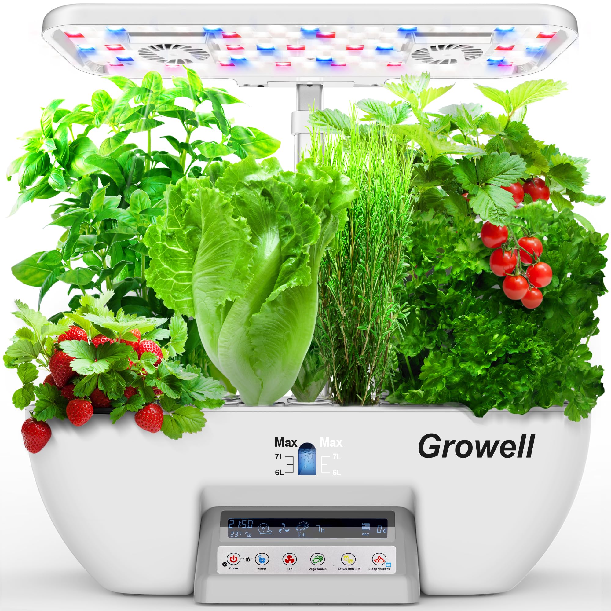 Growell Hydroponics Growing System Kit, 17 Pods Herb Garden with 102 28W Full-Spectrum Grow Lights & 2 Fans, Indoor Garden with Water Pump, 10L Water Tank, Auto Timer, Height Adjustable (Black & Grey)