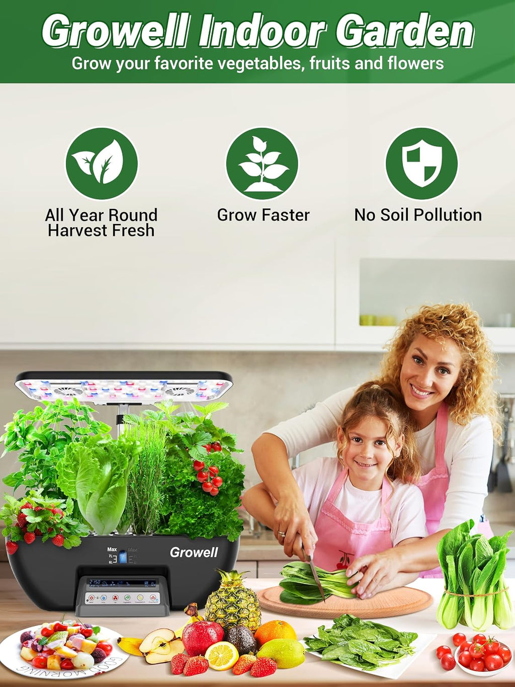 Growell Hydroponics Growing System Kit, 17 Pods Herb Garden with 102 28W Full-Spectrum Grow Lights & 2 Fans, Indoor Garden with Water Pump, 10L Water Tank, Auto Timer, Height Adjustable (Black & Grey)