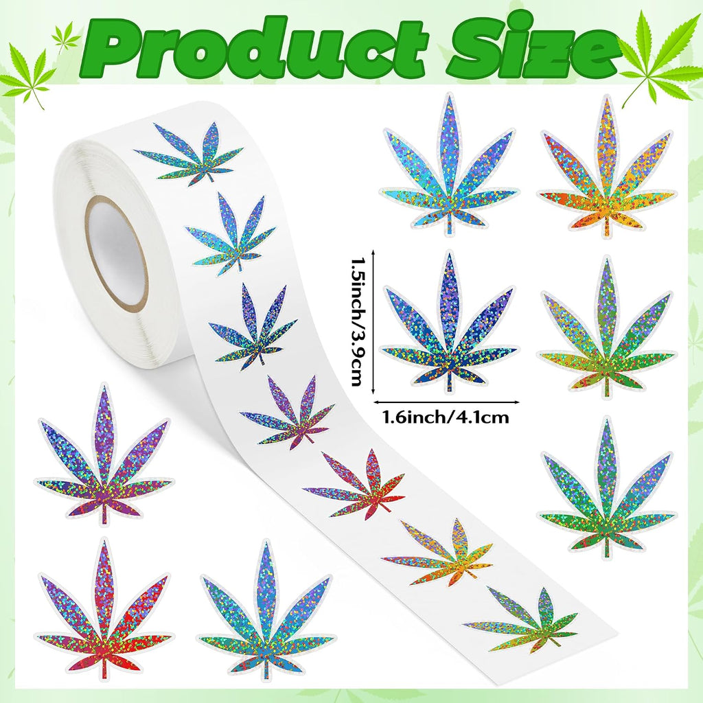 Weed Marijuana Stickers for Adult - 1 Roll 1000pcs Green Weed Decal Decorations, Cute Leaf Vinyl Sticker Label for Laptop Water Bottle Car Luggage Skateboard Party Decor Gift (Green)