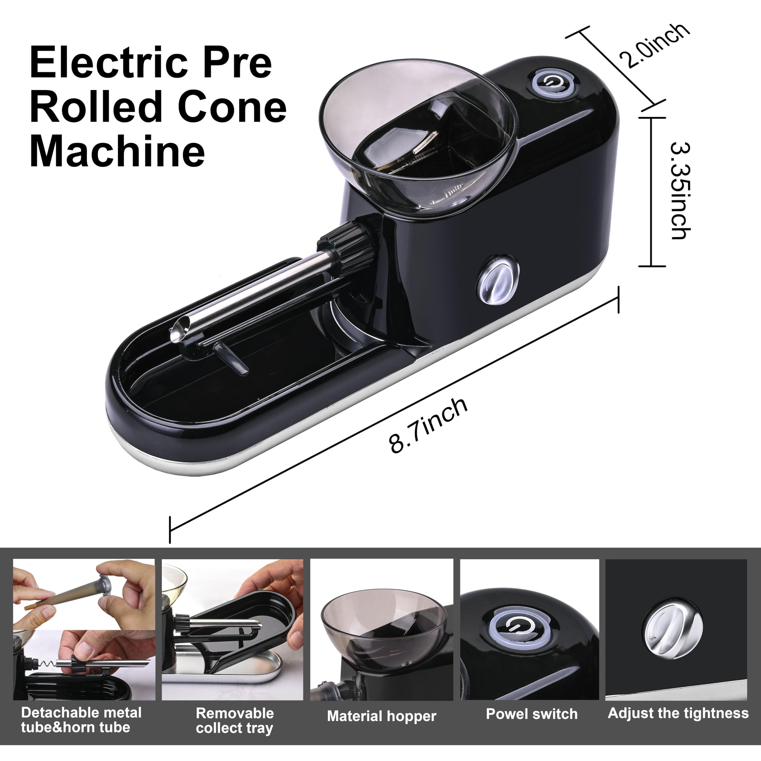 Electric Cigarette/Cone Rolling Machine Set with Manual Sipce Grinder,Automatic Cone Loader with LED Light, Portable Grinder Tobacco Injector Maker for King Size Pre Rolled Cone