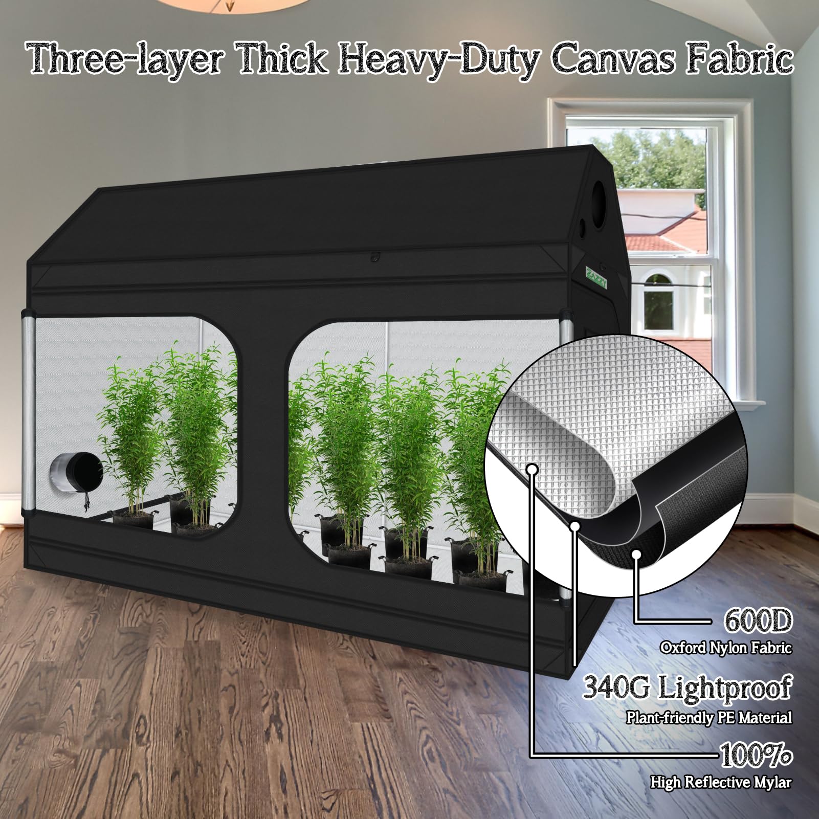 zazzy 3'X3' Grow Tent 32"x32"x63", High Reflective Mylar Growing Tent | Observation Window, Removable Floor Tray and Tool Bag for Planting Indoor Fruit Flower Veg