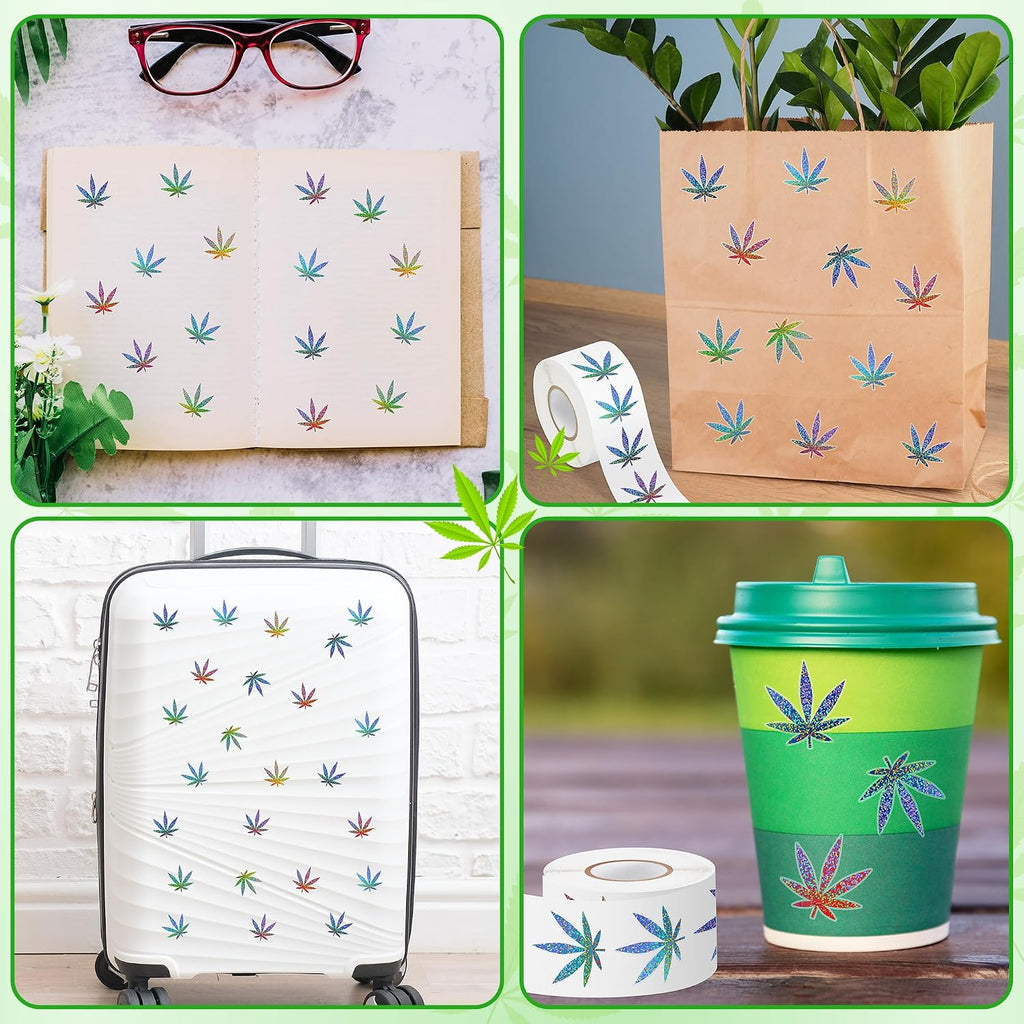 Weed Marijuana Stickers for Adult - 1 Roll 1000pcs Green Weed Decal Decorations, Cute Leaf Vinyl Sticker Label for Laptop Water Bottle Car Luggage Skateboard Party Decor Gift (Green)