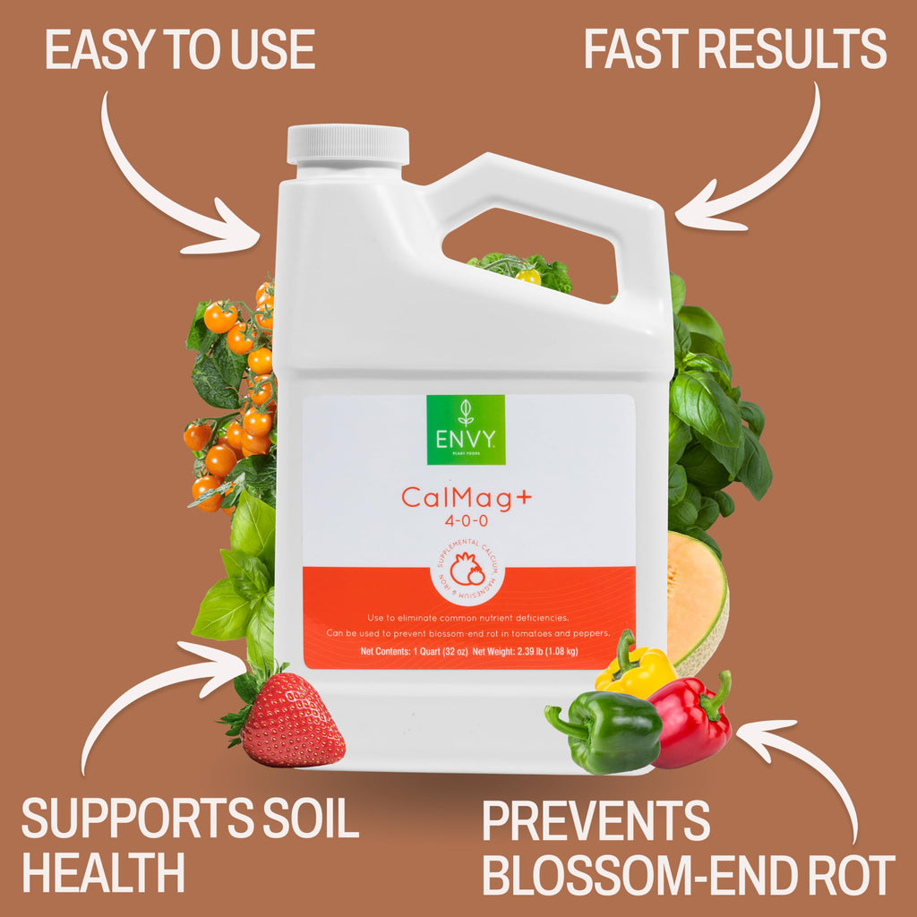 ENVY CalMag+ (4-0-0) Professional Grade Calcium, Magnesium and Iron Liquid Plant Food Supplement for Hydroponics & Soil (Quart)
