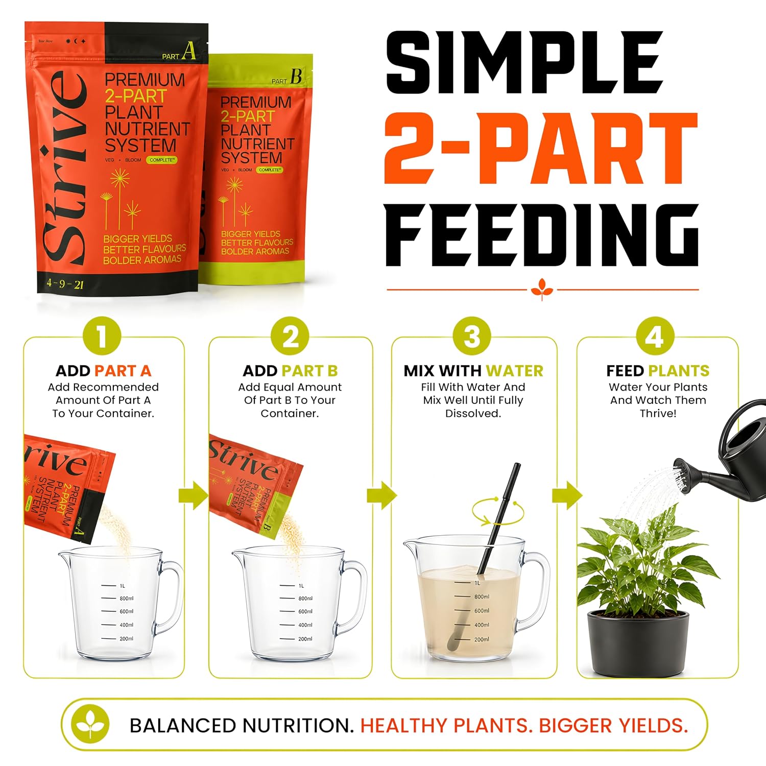 Strive Fertilizer Starter Kit Combo - Veg + Bloom General Hydroponic Nutrients - Indoor, Outdoor and Soil Growing Plant Food - Booster for Vegetables, Succulents, Flowers (Trial Combo 300 Grams)