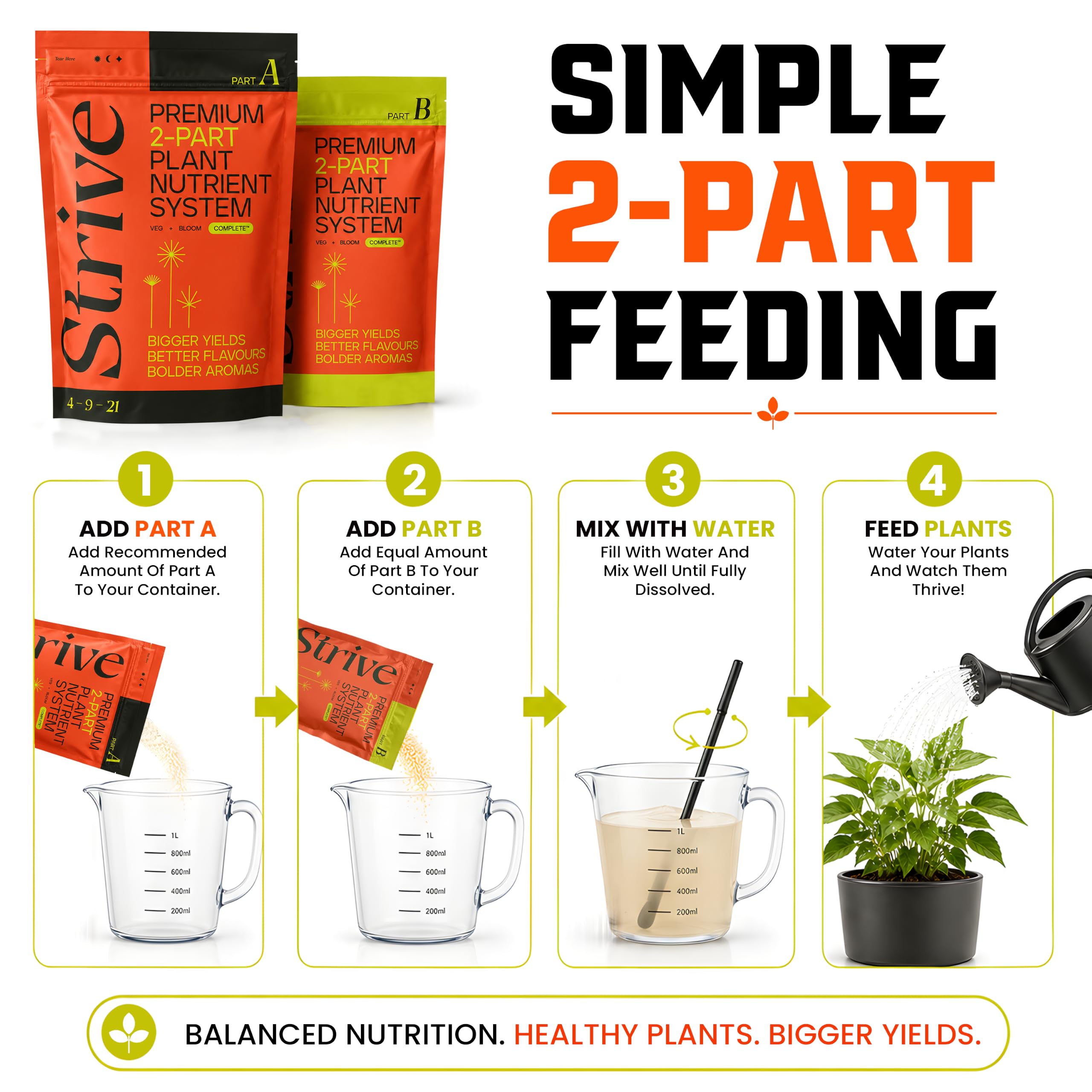 Strive Fertilizer Starter Kit Combo - Veg + Bloom General Hydroponic Nutrients - Indoor, Outdoor and Soil Growing Plant Food - Booster for Vegetables, Succulents, Flowers (Trial Combo 300 Grams)