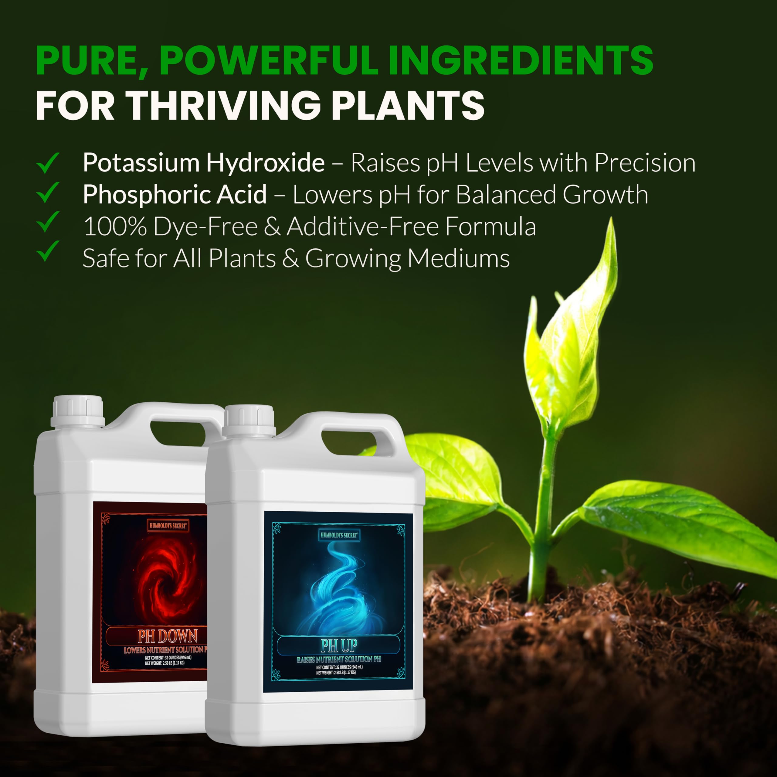 Humboldts Secret pH Up and pH Down Control Kit | Liquid Nutrient Solution Balancer for Plants | for Soil, Hydroponic, Coco, and DWC Systems | Supports Nutrient Absorption and Growth | 8 Ounce