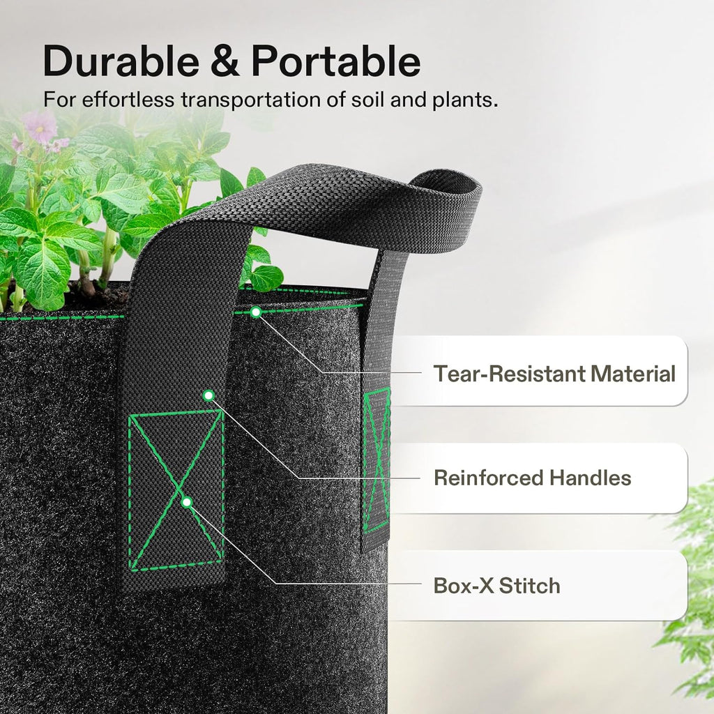 VIVOSUN 5-Pack 3 Gallon Plant Grow Bags Heavy Duty Thickened Nonwoven Fabric Pots with Handles | 300G Thickened Nonwoven Fabric, Excellent Drainage, Healthy Root Growth, BPA-Free, Reusable