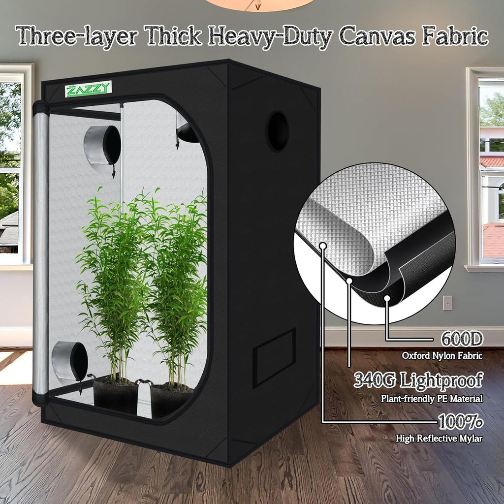 zazzy 3'X3' Grow Tent 32"x32"x63", High Reflective Mylar Growing Tent | Observation Window, Removable Floor Tray and Tool Bag for Planting Indoor Fruit Flower Veg